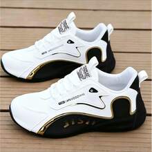 Mesh Breathable Chunky Sneakers, Colorblock Low-Top Sports Casual Sneakers - L9653-1 White and Black - View 4