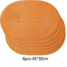 12*18 Inch Oval Woven Placemat, 4.72 Inch Coaster, Multiple Colors Available, Plastic Material, Washable, Heat-Insulating Table Mat, Coaster, Vase Mat, Tabletop Decor, Suitable For Wedding, Holiday Party, Kitchen, Christmas, Halloween Party Decoration - Orange - View 10