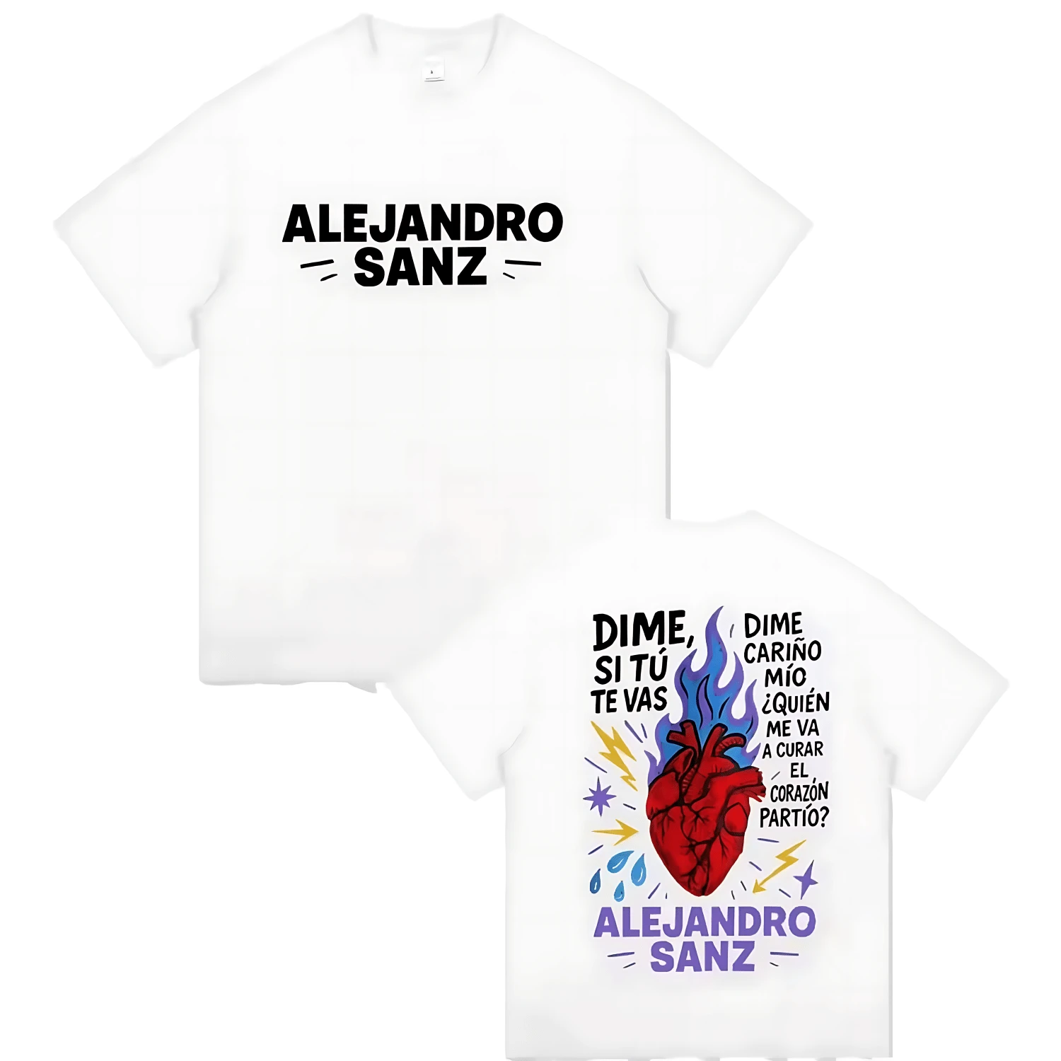 Camiseta estampada de la gira del rapero Alejandro Sanz 2026 para hombre. Camisetas de manga corta de algodón puro para hombre, estilo pop, moda urbana. blance - Blanco - Ver 1