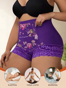 2 buah Celana Dalam Wanita Ukuran Besar Pinggang Tinggi Pengontrol Perut, Motif Bunga dengan Hiasan Renda, Pakaian Dalam Pengontrol Perut, Bernapas dan Nyaman - MultiWarna - View 3