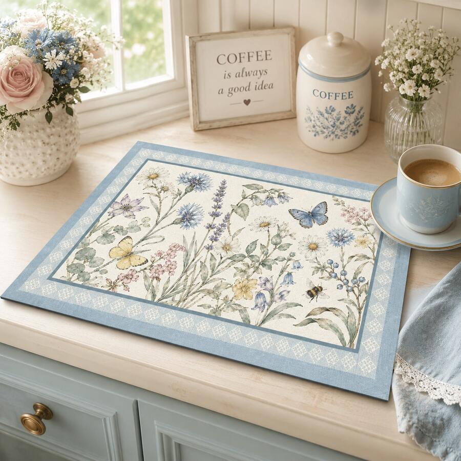 1pc Floral Pattern Absorbent Drying Mat, Kitchen Decor Coffee Machine Mat, Hand Drip Coffee Pot Drip Tray, Kitchen Floor Mat, Table Mat, Kitchen Countertop Dish Drying Mat, Breakfast Mat, Heat-Resistant Drip Tray With Non-Slip Backing, Diatomaceous Earth Drip Tray, Stain-Hiding, Super Absorbent Kitchen Drip Tray, Easy-To-Clean Dish Rack Mat, Perfect For Kitchen, Dining Table, Coffee Shop, Bar, Holiday, Party, Home Decor, Holiday Gift - Multicolor - View 1