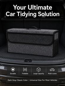 可攜式可折疊汽車後車廂收納箱,適用於 SUV,加厚毛氈收納桶附蓋與網袋,多功能車用貨物箱,可用於衣物、工具、居家衣櫥與辦公室 - A - 查看 2