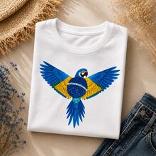 Brazil Blue Macaw Premium T-Shirt 100% Cotton Women's/Men's Shirt Brazilian Flag Print White Blouse World Cup 2026 Streetwear Casual Unisex Short Sleeve Round Neck - 白色 - 查看 7
