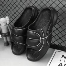 夏季新款男士EVA一体式厚底舒适拖鞋，防滑防臭室内外沙滩淋浴凉鞋 - 黑色 - 查看 1