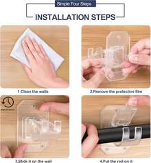 Codoule Self Adhesive No Drill Adjustable Curtain Rod Holder Hooks Brackets, Nail Free, No Drilling Hangers For Bathroom, Kitchen, Home, Bathroom And Hotel, Transparent, 8PCS - 8Pcs - View 4