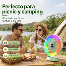 Mini Ventilador con Anillo Luz Arcoíris RGB, Ventilador Inalámbrico Recargable 3 Niveles de Viento - verde - Ver 4