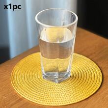 12*18 Inch Oval Woven Placemats, 4.72 Inch Coasters, Multiple Colors Available, Plastic Material, Washable, Heat-Insulating Table Mats, Coasters, Vase Mats, Tabletop Decor, Suitable For Wedding, Holiday Party, Kitchen, Christmas, New Year Party Decoration - Yellow - View 11