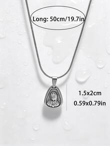 1pc Casual Stainless Steel Gold-Plated Double-Sided Wearable Portrait Geometric Pendant Necklace Men's Daily Holiday Accessory - Silver - View 9
