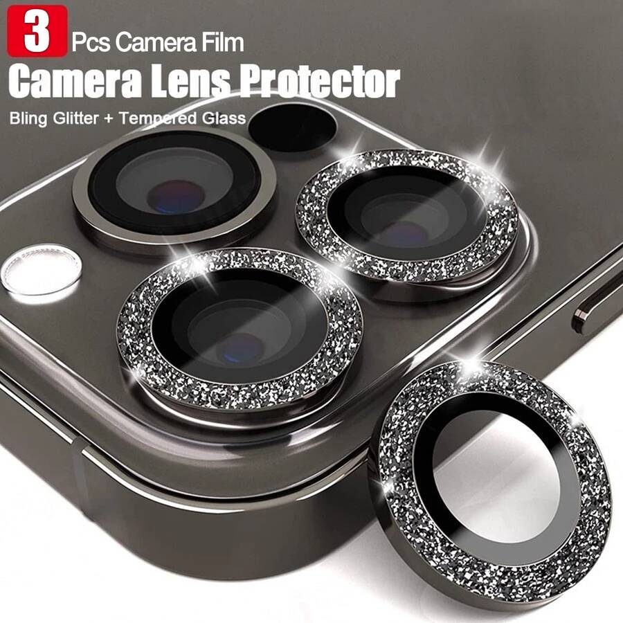 CASECOPS 3入相機鏡頭保護貼，適用於 iPhone 17 Pro Max/17 Pro/17 Air/17/16 Pro Max/16 Plus/16E/15 Pro Max/14/13/12/11，9H 鋼化玻璃相機蓋螢幕保護貼，附金屬環裝飾（黑色）