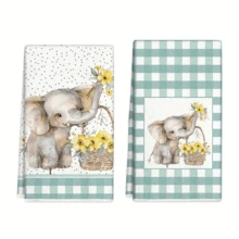 2 Packs Cute Elephant Kitchen Towels 16*24 Inches Machine Washable Reusable Dish Cloths For Cooking Baking Kitchen Decor. - Multicolor - View 11