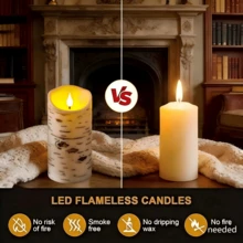 3 Packs Flameless LED Birch Bark Pillar Candles, Remote Control & Timer, Realistic Dancing Warm Flickering Flame, 2xAA Battery Powered, Rustic Decor Indoor Outdoor For Wedding, Party, Birthday, Dining Table & Home Ornament - 3pack-with Remote - View 3