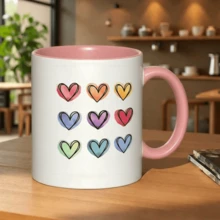 Taza de café de cerámica con estampado de corazones coloridos diseño minimalista y estético perfecta como regalo de cumpleaños asequible apta para lavavajillas y para uso diario. - Rosa - Ver 5
