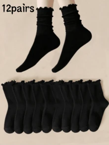5/10 Pairs Women's Ruffle Lace Black Short Socks, Soft Breathable Tights/Knee-High Socks, Suitable For Daily, Holiday, Outdoor Wear, All Seasons, Can Be Paired With Loafers, Casual Shoes, Shoe Size 36-42 - Black - View 7