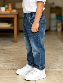 Young Boy All-Season Simple Retro Denim Jeans Long Pants Suitable For Daily Home And Outdoor Wear - Blue - View 3