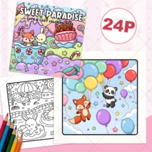 Libro de colorear Sweet Paradise con escenas caprichosas de montaña de caramelos, pastel, postre, zorro & conejo, libro de arte y dibujo antiansiedad y alivio del estrés para mujeres adultas - Dulce paraíso - Ver 4