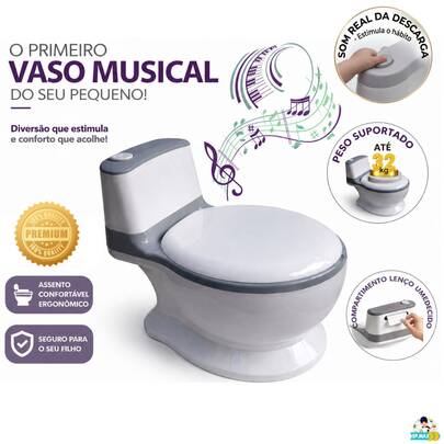 Troninho Privadinha Musical (Simula Som Real da Descarga) até 32Kg Infantil Desfralde Cinza