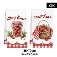 2pcs Minimalist Daily Kitchen Strawberry Pattern Kitchen Towels, Soft Polyester Material Dish Cloths, Suitable For Kitchen Decor, Kitchen Cleaning, Holiday Party Decoration, Kitchen & Bathroom Essentials, Home Decor, Housewarming Gift - Multicolor - View 11