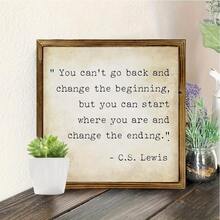 1pc Vintage C.S. Lewis Quote Wooden Sign - With "You Cannot Go Back" Inspirational Book Quote, Suitable For Home, Office, Desk Or Wall Decor - Nostalgic Literary Gift, Perfect For Christian Christmas, Exquisitely Decorated Wooden Plaque - Multicolor - View 7