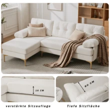 187.5cm L-Shaped Sofa, Equipped With 3 Seat Cushions, Metal Legs, Three-Seater Sofa, Convertible Reclining Function, Chenille Fabric, Upholstered Armrests - Beige - View 8