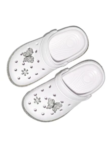 HOEASE Sandal Bakiak EVA untuk Anak Perempuan, Sepatu Pantai Musim Panas yang Bernapas & Sepatu Taman untuk Anak Laki-laki dan Perempuan, Desain Slip-On, Dekorasi Rhinestone Berkilau, Alas Kaki Sepanjang Musim - Putih - View 5