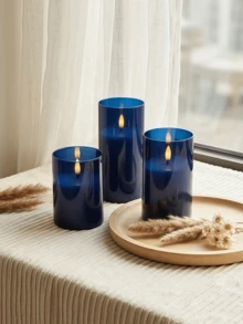 1/2/3pcs LED Warm Light Candle Lights With Remote Control And Timer Function, Suitable For Table Centerpiece Decoration, Wedding, Garden And Holiday Party, Home Decor, Gift Giving, Birthday Celebration, Graduation Commemoration And More - Dark Blue - View 2