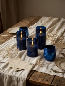 1/2/3pcs LED Warm Light Candle Lights With Remote Control And Timer Function, Suitable For Table Centerpiece Decoration, Wedding, Garden And Holiday Party, Home Decor, Gift Giving, Birthday Celebration, Graduation Commemoration And More - Dark Blue - View 4