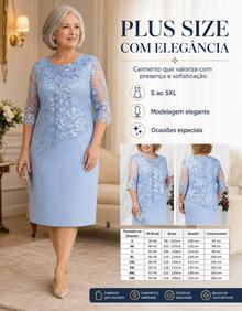 Party Dress Lady Plus Size Godmother Elderly Mothers Grandmother Casual Elegant Gold Silver Wedding Gold Lace Two Pieces Dress + Lace Blouse Overlay Comfortable Luxury Premium Quality - 藍色 - 查看 8