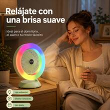 Mini Ventilador con Anillo Luz Arcoíris RGB, Ventilador Inalámbrico Recargable 3 Niveles de Viento - verde - Ver 3