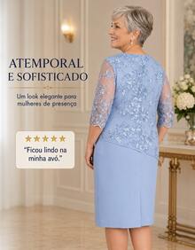 Party Dress Lady Plus Size Godmother Elderly Mothers Grandmother Casual Elegant Gold Silver Wedding Gold Lace Two Pieces Dress + Lace Blouse Overlay Comfortable Luxury Premium Quality - 藍色 - 查看 10