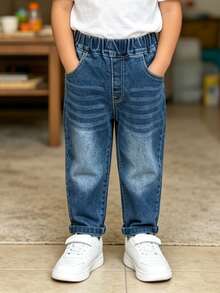 Young Boy All-Season Simple Retro Denim Jeans Long Pants Suitable For Daily Home And Outdoor Wear - Blue - View 6