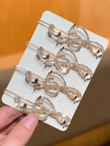 4pcs Elegant Women's Hair Clips, Exquisite And Charming, Sparkling Rhinestones, Musical Note Design, Suitable For Bangs And Messy Hairstyles, Strong Grip - Multicolor - View 4