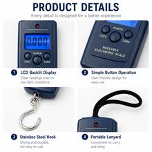 High Precision 40kg/10g Electronic Fishing Scale, Portable Handheld Electronic Scale, Stainless Steel Hook, LCD Auto-Off, Suitable For Fishing, Travel And Home Kitchen - Blue - View 8