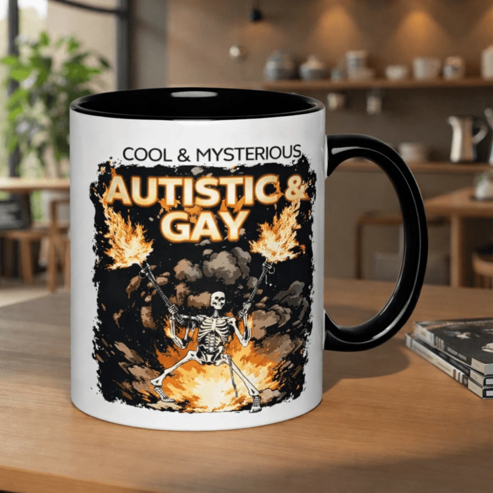 Taza de estética minimalista adornada con un llamativo diseño de calavera. Una taza de cerámica original ideal como regalo de cumpleaños. Apta para lavavajillas. - Negro - Ver 1