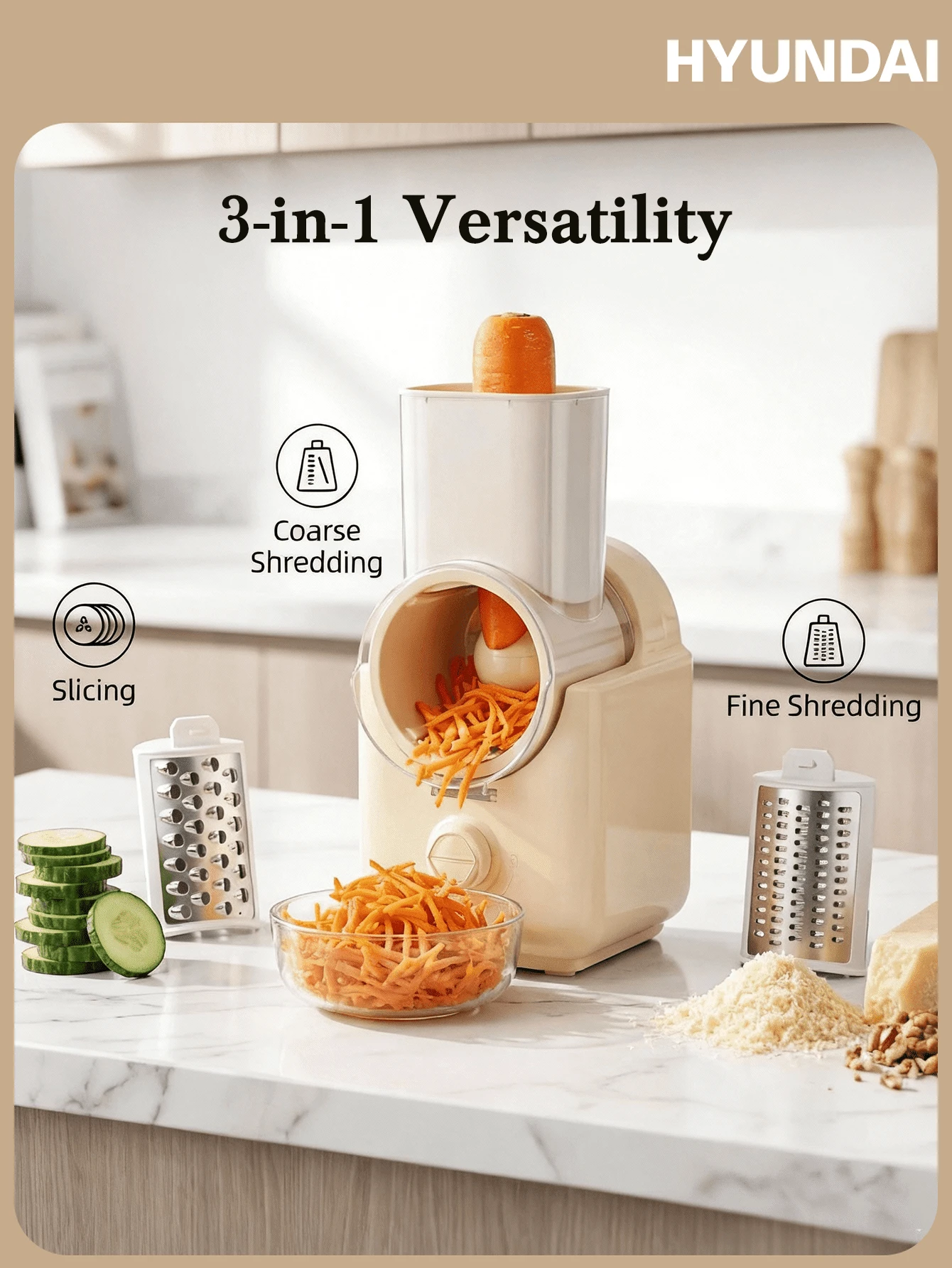 HYUNDAI Picador de Vegetais Automático, Acompanha 3 Conjuntos de Lâminas Intercambiáveis para Fatiar, Picar Batatas, Cebolas, Repolhos e Mais