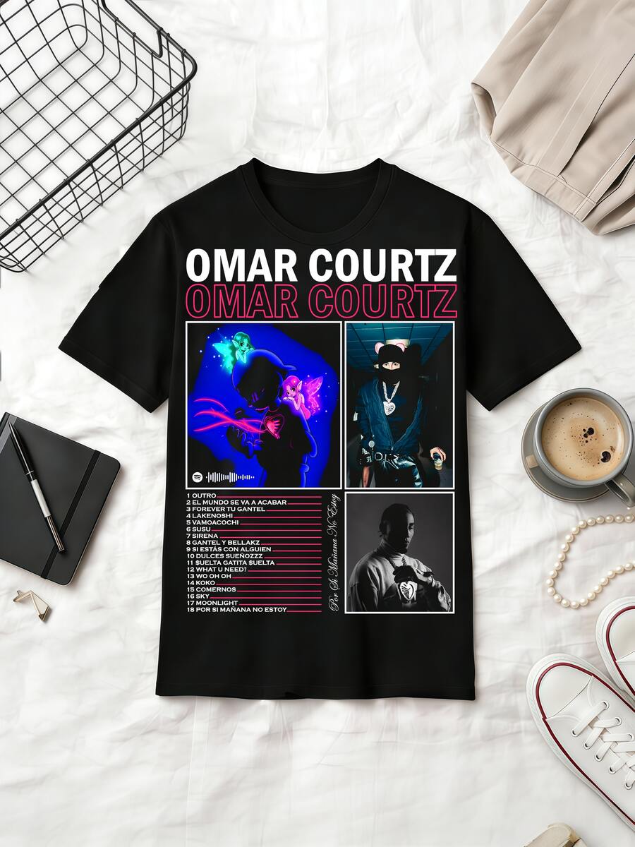 Puerto Rican Singer Omar Courtz Pink Tone Retro Poster Fan Cotton Summer Short Sleeve T-Shirt - Black-1 - View 1