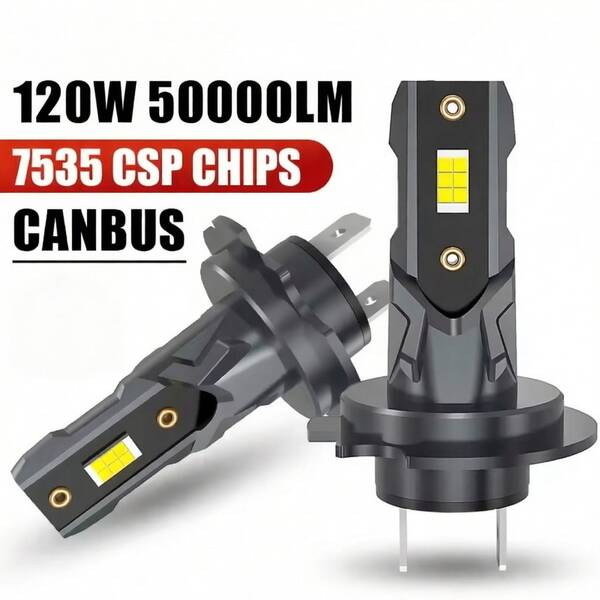 HYNBYZJ 2Pcs 50000LM H7 LED Headlight Bulb 12pcs CSP 7535 Car Headlamp Auto Mini Canbus H7 Led Bulb Turbo Light 6500K 12V 120W