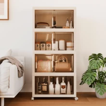70 Width 1/3/4/5 Layer Folding Plastic Storage Box, Extra Large Storage Cabinet, Foldable And Stackable Storage Box With Wheels, Foldable Storage System, Suitable For Wardrobe, Bathroom, Home, Office, Dormitory - Cream Yellow - View 3