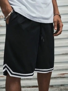 男士短褲，休閒，運動短褲，男士運動服飾，運動短褲，抽繩腰部，籃球短褲，彈性輕量運動褲，適合籃球、棒球、健身、跑步、訓練、健身、運動 - 黑色 - 查看 4