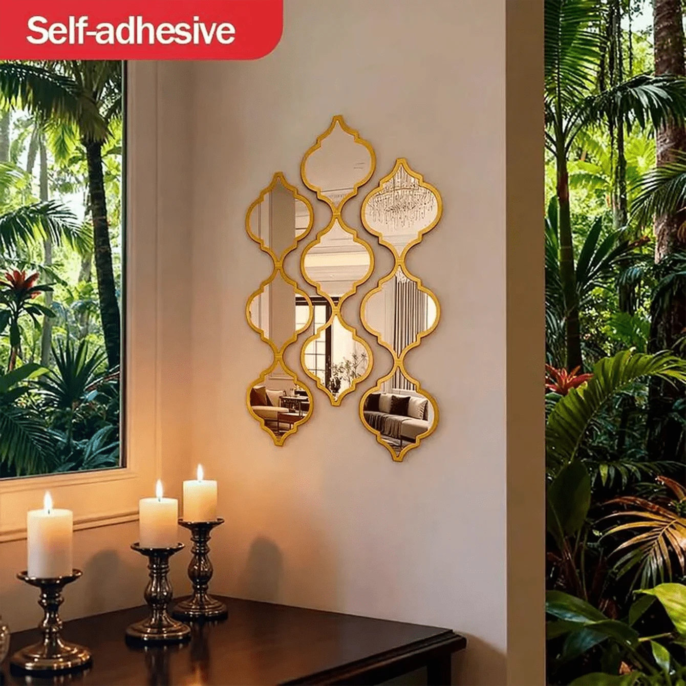 1set Of 12/4pcs Moroccan Artistry Illuminated Mirror - An Ornate Wall Accent For Bathroom Vanity Or Living Room, Creating A Statement Backdrop With Light - A - View 1