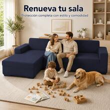 AMOROSA Universal Elastic Sofa Cover For L-Shaped Sofas (2 Pieces) Adjustable Cover For Split And Corner Sofas, Washable Non-Slip Protector For Living Room - Navy Blue - Navy Blue - View 4