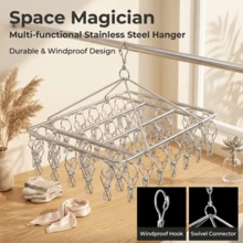 Tendedero multifuncional con múltiples pinzas para calcetines, ropa interior y ropa, para balcón y baño, organizador de almacenamiento, percha de lavandería portátil para interior y exterior, plegable, extensible y diseño ahorrador de espacio, accesorio esencial para el hogar - Ver 5