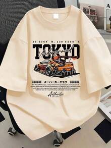 New Women's Cotton Summer T-Shirt, Tokyo Y2K Racing Car Print, Breathable Men's Casual T-Shirt For Everyday Couple Looks - 杏子 2 - 查看 7