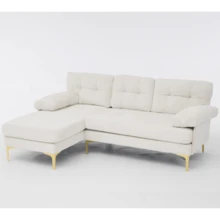 187.5cm L-Shaped Sofa, Equipped With 3 Seat Cushions, Metal Legs, Three-Seater Sofa, Convertible Reclining Function, Chenille Fabric, Upholstered Armrests - Beige - View 10