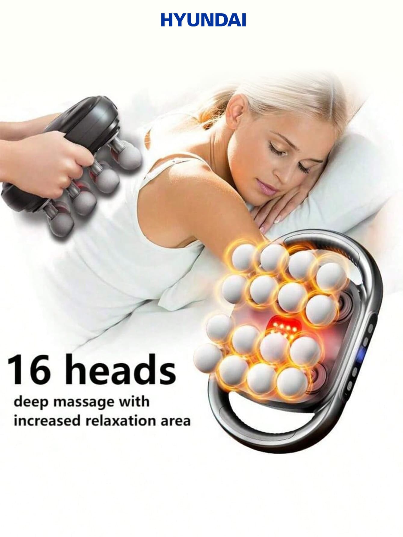 HYUNDAI 16-Head Fascia Massage Gun, Deep Tissue Massager, Portable Muscle Massage Gun For Back And Neck Muscle Relaxation, 30 Adjustable Speeds, Digital Display
