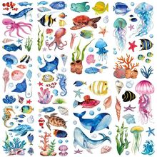 10入水彩可愛動物臨時紋身貼紙，獅子、蟒蛇、猴子、刺蝟、蜂鳥多款組合，叢林森林動物圖案，生日派對小禮物 - 藍色 - 查看 4