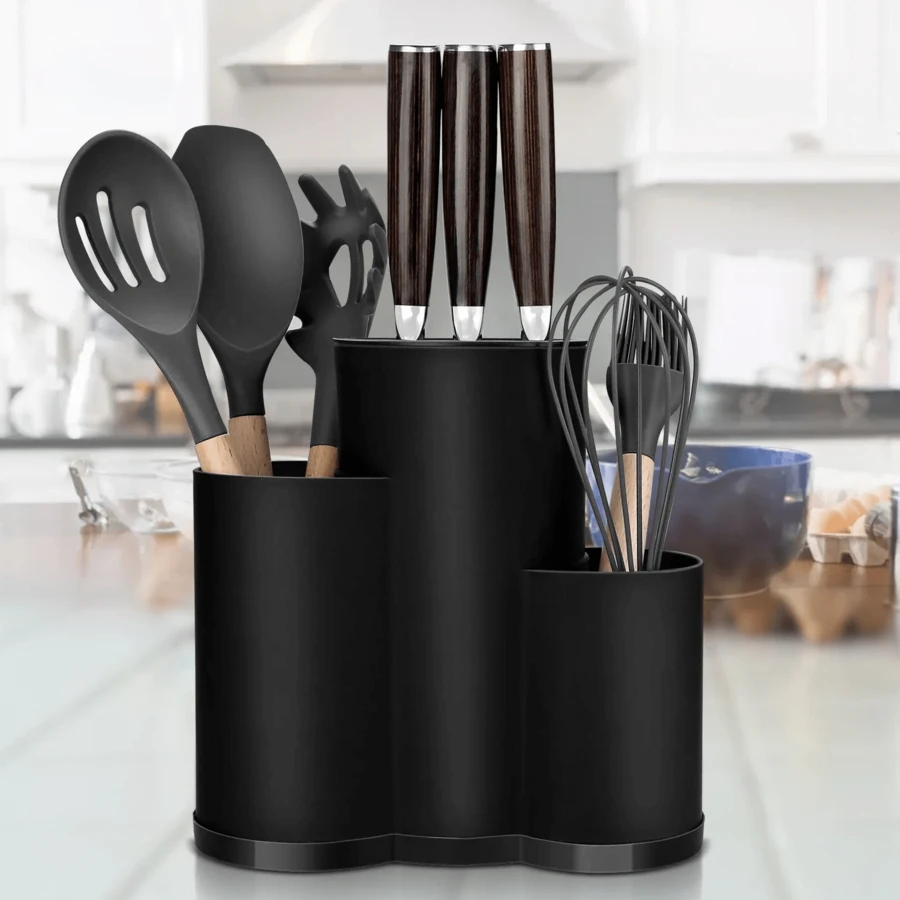 Soporte Universal para Cuchillos con Estante de Almacenamiento de Utensilios - Material de Polietileno, Puede Sostener 12 Cuchillos, Diseño Redondo, Duradero y Fácil de Limpiar, Adecuado para Todo Tipo de Cuchillos de Cocina