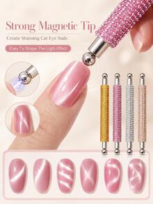 1 pieza Barra magnética fuerte de diamante para esmalte de uñas de gel efecto gato, herramienta magnética de doble extremo, bolígrafo magnético, accesorio de diseño de arte magnético - Multicolor - Ver 3