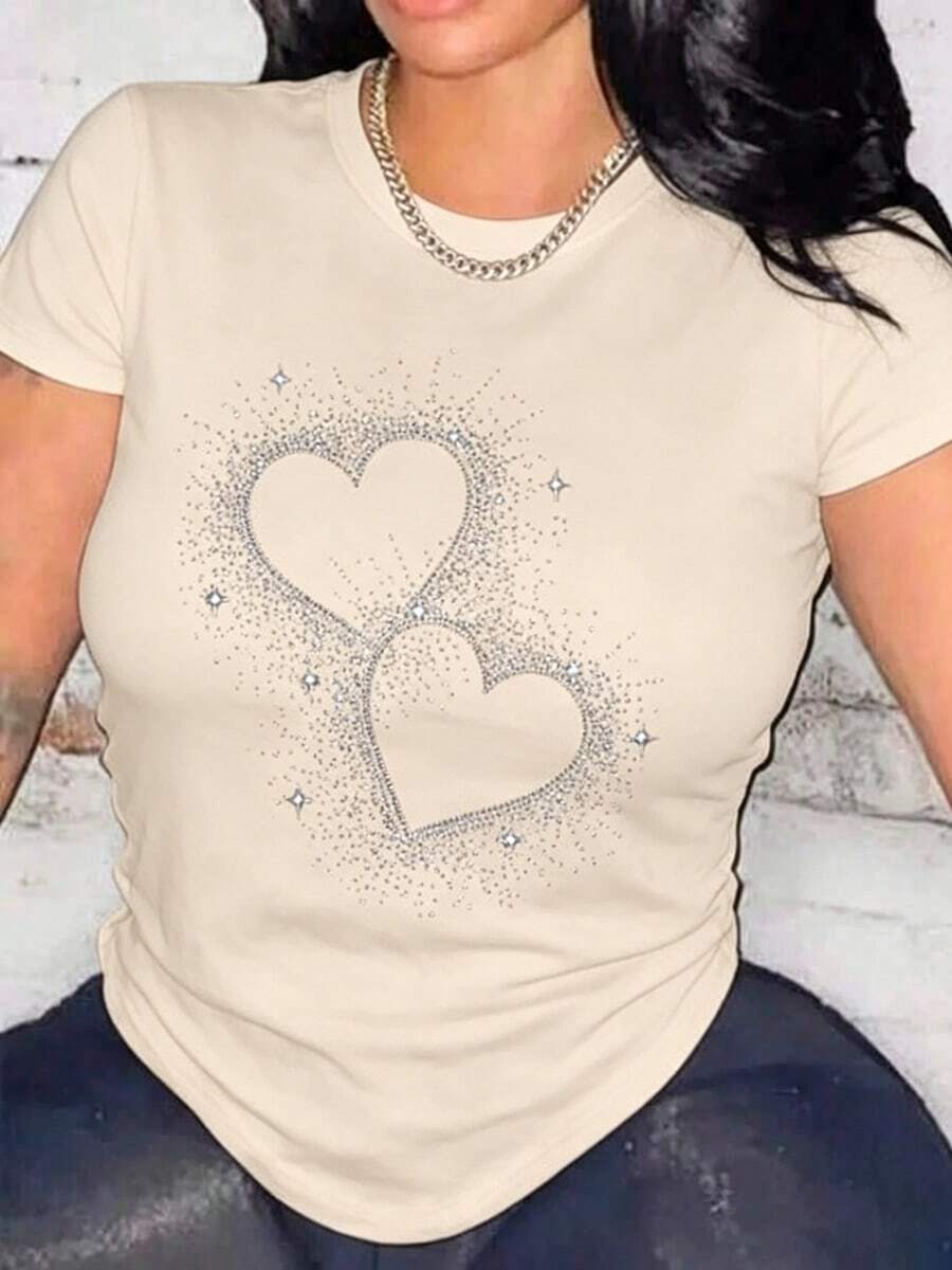 Women's Basic Short-Sleeve T-Shirt Autumn/Winter 2025 - Round Neck, Loose Fit, Stylish Butterfly Print, Soft Fabric With Excellent Drape. Super Versatile! - 杏心 - 查看 1