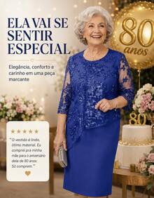 Party Dress Lady Plus Size Godmother Elderly Mothers Grandmother Casual Elegant Gold Silver Wedding Gold Lace Two Pieces Dress + Lace Blouse Overlay Comfortable Luxury Premium Quality - 寶藍色 - 查看 4