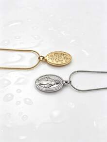1pc Casual Stainless Steel Gold-Plated Double-Sided Wearable Portrait Geometric Pendant Necklace Men's Daily Holiday Accessory - Silver - View 4